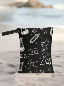 Reusable Women's Tote Bag with Chemical Print, Dry Wet Use, Ideal for Beach Pool, Diaper Storage, Casual Style, All Seasons