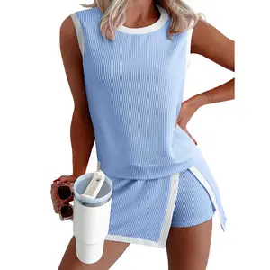 EncoLax 2 Piece Tennis Dress for Women Pleated Tennis Skirt Sleeveless Racerback Padded Crop Top Golf Workout Outfits