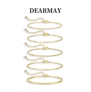Dearmay Dainty Gold Bracelet for Women Summervibes Bracelet Stack Stackable Bracelets Trendy Waterproof Chain Paperclip Adjustable Minimalist Tiny Cute Jewelry Set Best Gift For Mother' s Day