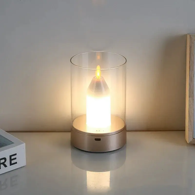 Flickering Flameless Candles with Moving LED Wick, Rechargeable Candle Light with Gesture Control Dimming, Battery Operated Candle Lamp for Home Decoration Party Camping