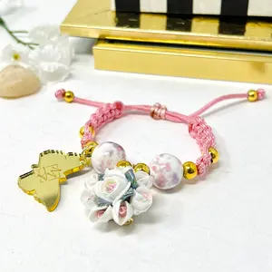 Macrame woven ceramic beads bracelet for women