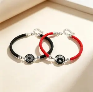 Sun and Moon Glow-in-the-Dark Couple Bracelets | Matching Red & Black String, Long Distance Relationship Gift for Lovers