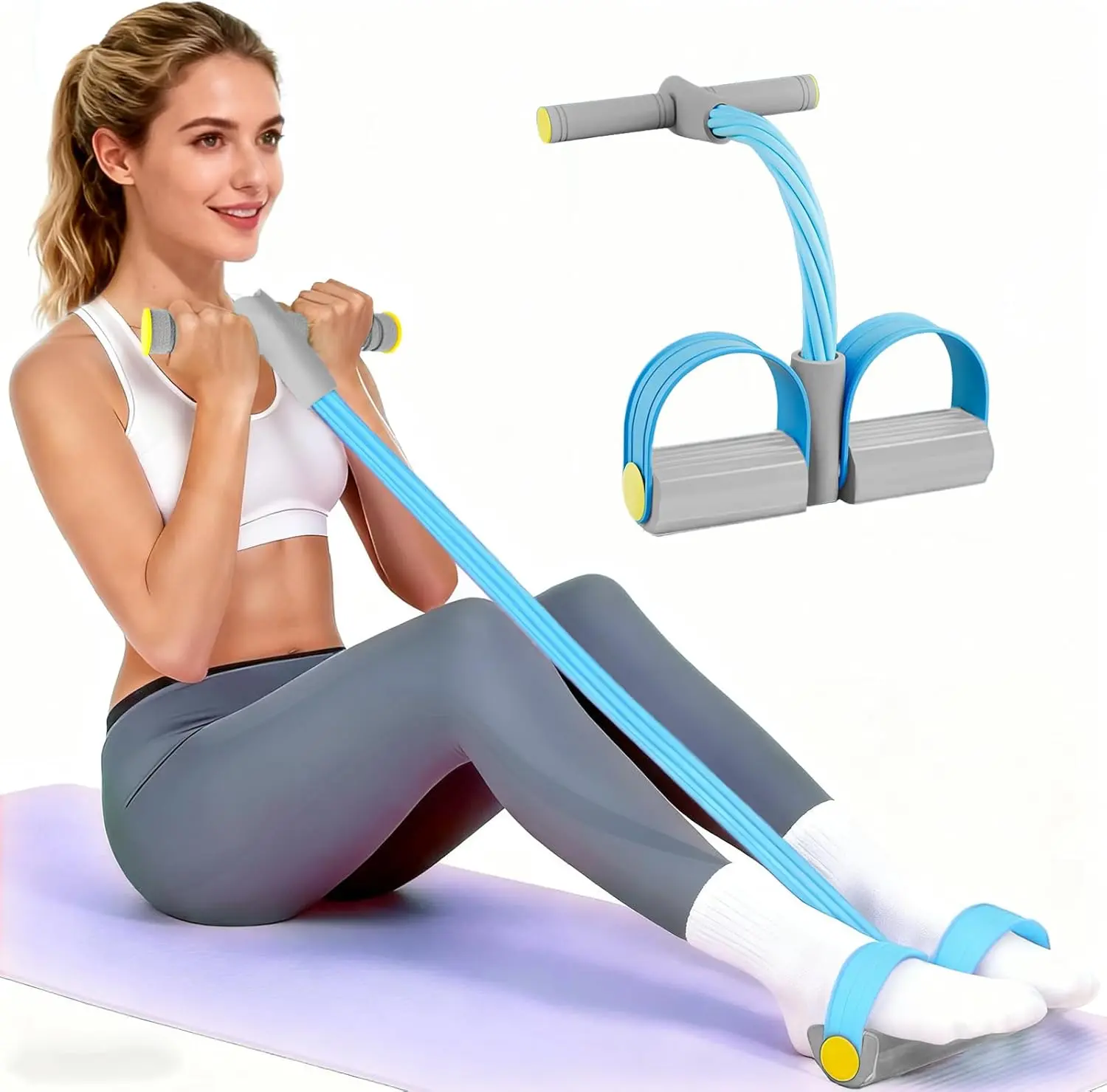 Pedal Resistance Bands with Handles - Durable 6-Tube Natural Rubber Multifunction Bands for Abdomen, Waist, Leg Workouts