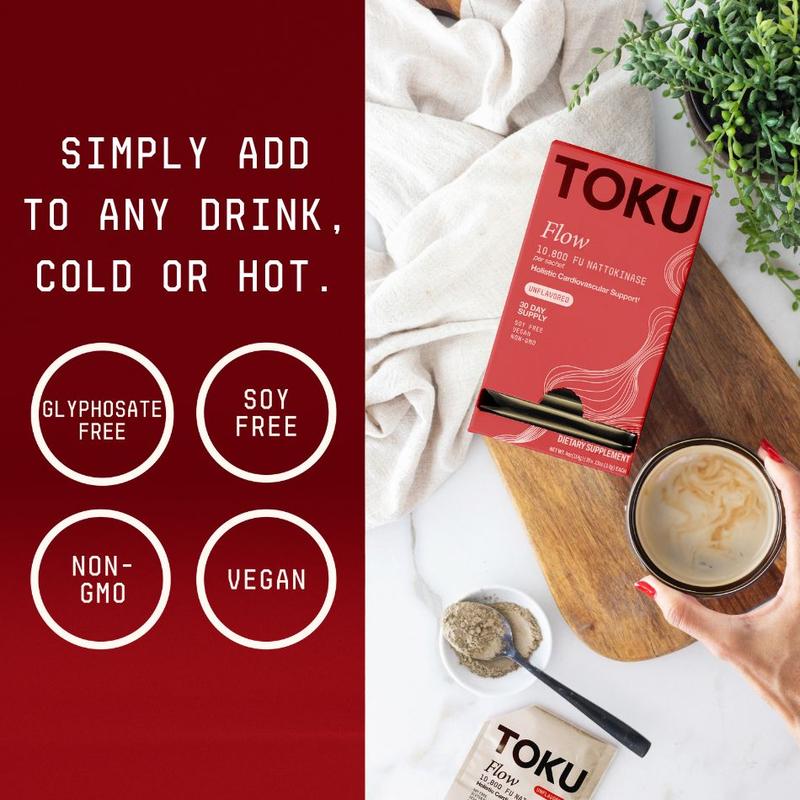 30 Servings Nattokinase - Toku Flow - Heart and Circulation Supplement Powder - 10800 FU - Chocolate Flavor - 30 Day Supply - Vegan Soy-Free Healthcare Fitness Dietary Supplement