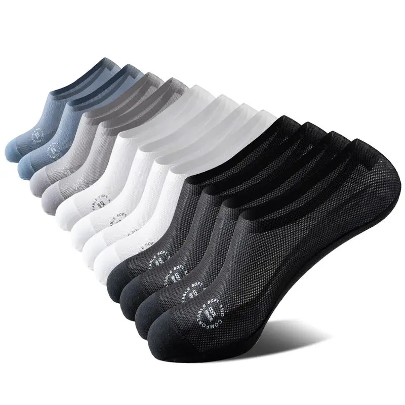 Men's No-Show Socks 6 Pack, Stretchy Cotton Blend Fabric with Breathable Mesh, Low-Cut Ankle Design with Anti-Slip Heel for All-Day Wear, Main: 6 Pack Breathable Socks, Casual, Shoe, Menswear, Dress, Outdoor, Daily Wear, Low Cut Socks