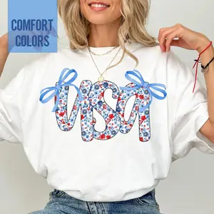Comfort Colors USA Shirt, 4th of July Shirt Women, Stars Stripes Shirts, Floral Patriotic Shirt, Labor Day T-Shirts - LORA ATCHER