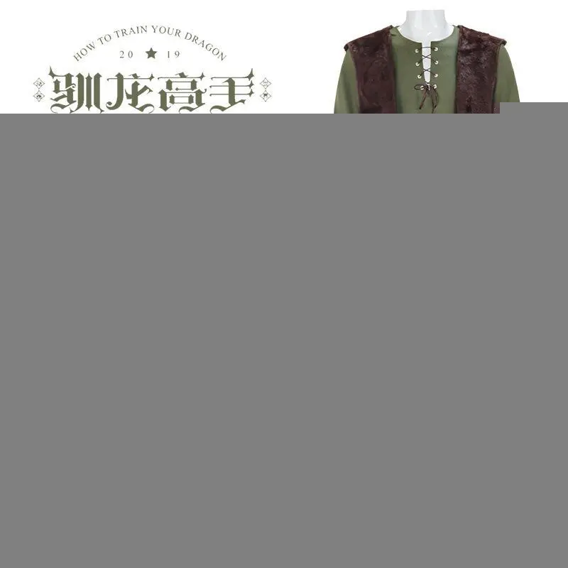 Movie Dragon Hiccup Cosplay Costume wig Green T Shirt Pant Brown Vest Set Halloween adult cartoon dragon Training