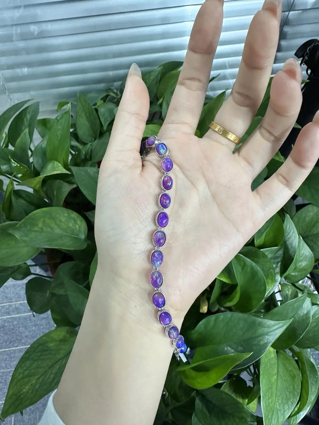Purple Opal Bracelet with Opal Stones, Rose-8971 Natural Crystal Jewelry Accessory