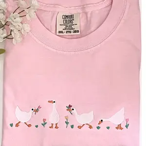 Embroidered Geese and Spring Tulips, Flowers, Nature, Cottagecore, Gift
