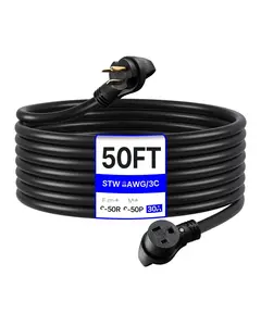 30 Amp Generator Extension Cord, 50 Feet, 250 Volt, NEMA 6-50P to 6-50R Power Cable, 7500 Watt Heavy Duty Outdoor Grade Electrical Cable for Industrial, RV, and Backup Generator Use