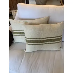 Green stripe feed sack pillow