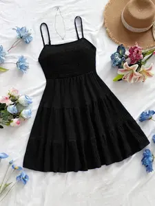 Women's Thin Strap Dress, Ruffle Hem Mini Summer, Vacation Wear, Stylish and Comfortable, Perfect for Hot Days