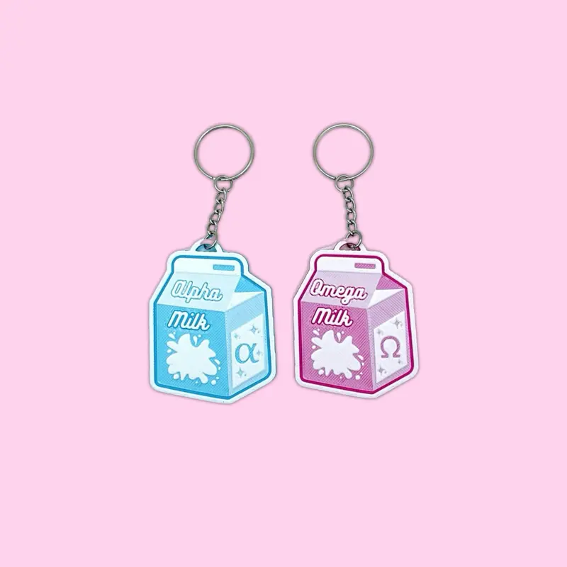 Alpha & Omega Milk Carton Keychain | Omegaverse BL Yaoi Charm | Pink Blue | 2.5" Key Holders