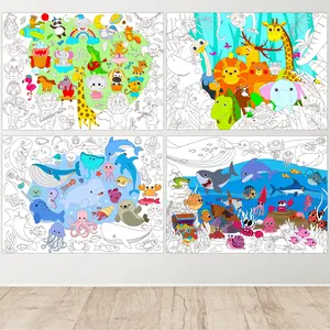 4 Pack Giant Coloring Posters - Jungle Animal & Sea Creature Jumbo Coloring Tablecloths for Kids | Table Wall Coloring Sheets, Class Home Craft Activities, Party Favors Decorations & Kids Gifts