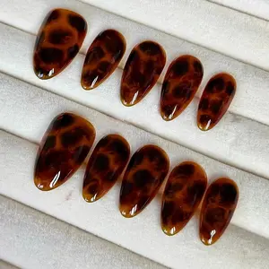 Tortoise Shell Nails, Amber Press Nails, Jelly Fake Nails, Fall Nail Tips, Winter Press Nails, Handmade Nail Set, Brown Nail Art, Glossy Oval Nails