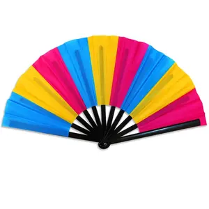 Flags Importer Pansexual Bold Print Foldable Color-Coated Novelty Ornamental Hand Fan - Durable Plastic-Polyester Oversized Home Decor Accessory for Indoor/Outdoor Use, Decor Accessories, Color-Coated Hand Fans