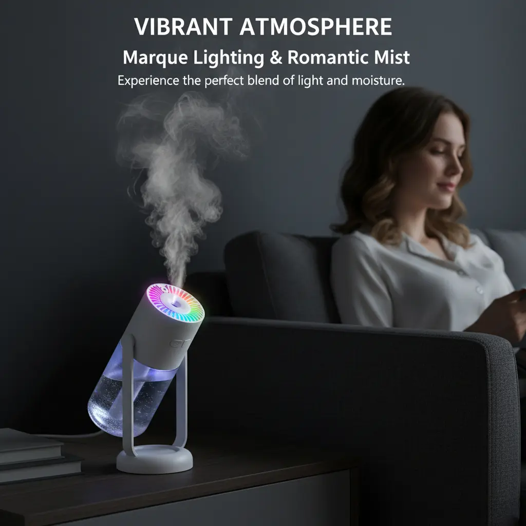 260ml Portable USB Humidifier with Night Light - Quiet Cool Mist Colorful LED USB Humidifier for Home, Office, Car & Travel, Perfect for Bedroom