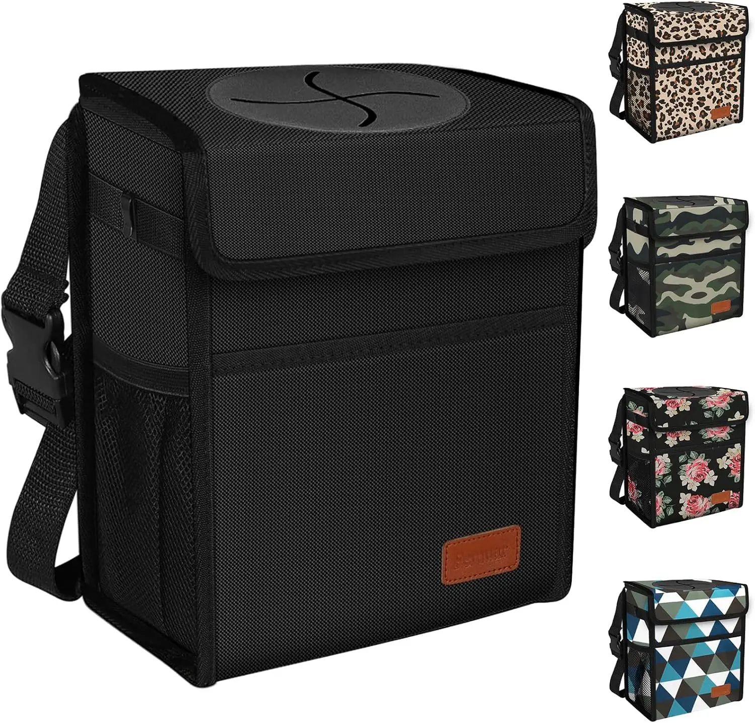 Leak Proof Car Trash Can with Lid - Waterproof Automotive Garbage Bin for SUVs, Collapsible and Portable Car Trash Bag, Black