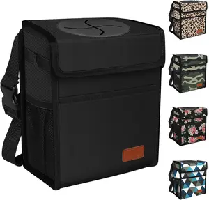 Leak Proof Car Trash Can with Lid - Waterproof Automotive Garbage Bin for SUVs, Collapsible and Portable Car Trash Bag, Black