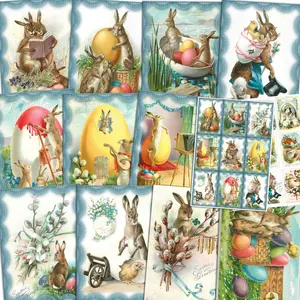Rabbit & Egg Pattern Postcard Set, 52pcs/set Writable Postcard with Envelopes & Stickers, Scrapbooking Supplies, Junk Journal, Crafts, Blessing Postcard