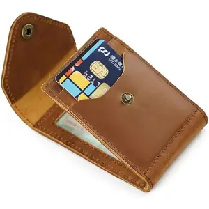 Slim Card Holder Wallet for Men, Full Grain Leather, Snap Closure (TAN)