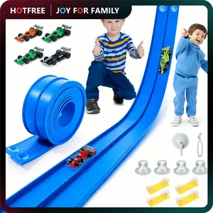 Hotfree 15Ft Flex Tracks for Kids, Flexible Race Car Ramp Track with 4 Mini Cars, 12 Suction Cups & 1 Hook, Compatible with Hot Wheels & 1:64 Diecast Cars, Portable Roll-Up Racetrack, Birthday & Christmas Gifts for Ages 3+