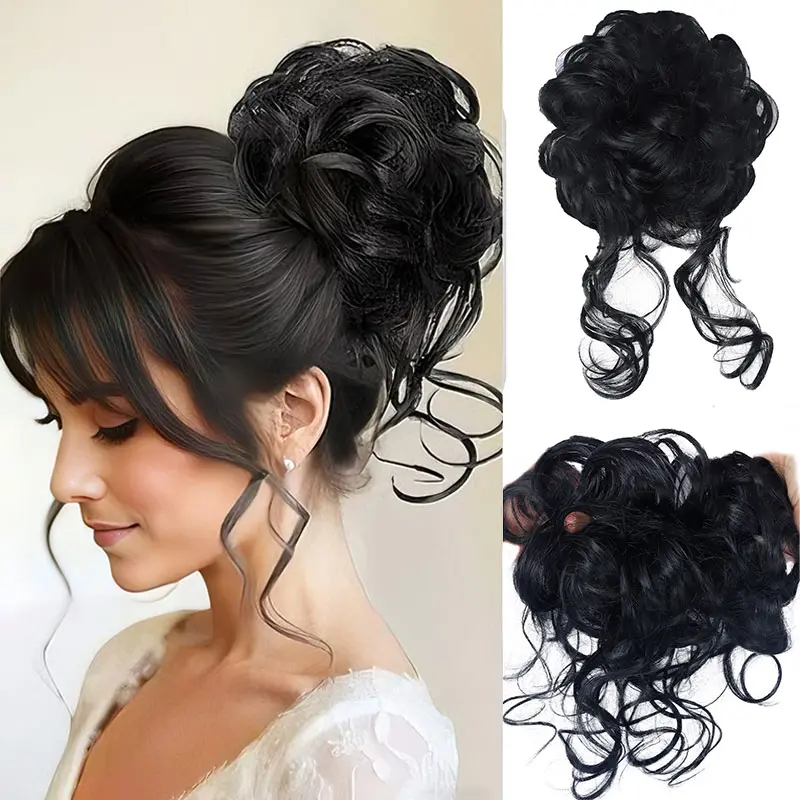 VOSILK Messy Bun Hair Piece, Wavy Curly Synthetic Fiber Scrunchie Extension for Women, Instant Voluminous Updo with Secure Clip, Synthetic Fiber Hair, Wavy Hairpieces