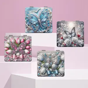 Vintage Flower & Butterfly Pattern Makeup Mirror, 1 Count Folding Handheld Mirror, Portable Makeup Tool for Women & Girls, Cosmetic Mirror for Daily Use