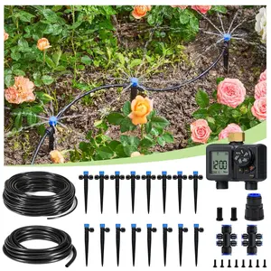 82FT Drip Irrigation Kit with Garden Water Timer-2 Zone, Automatic Garden Watering System for Raised Bed, Quick Connect Design, Irrigation System for  Patio,  Included