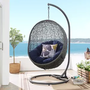 Hide Outdoor Patio Sunbrella® Swing Chair With Stand in Gray Navy