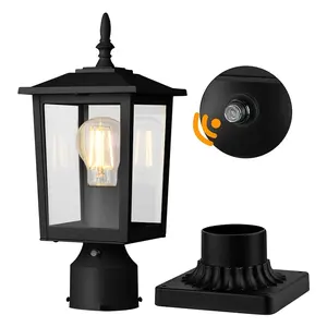 Dusk To Dawn Outdoor Post Light Fixtures, Modern Exterior Post Lantern 6-Inch With Pier Mount Base, Aluminum Lamp Post Lantern Head With Clear Glass Waterproof For Garden Patio Pathway Deck