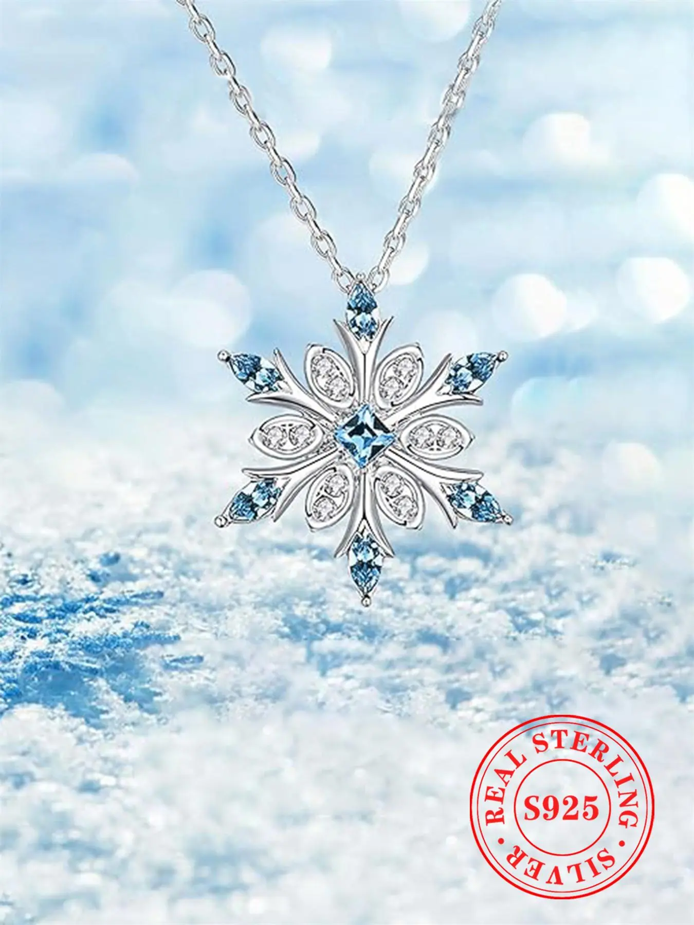 925 Sterling Silver Snowflake Design Pendant Necklace for Women, Fashion Jewelry for Party, Daily Clothing Decor, Trendy All-match & Exquisite Jewelry for Birthday Gift, Zircon Necklace