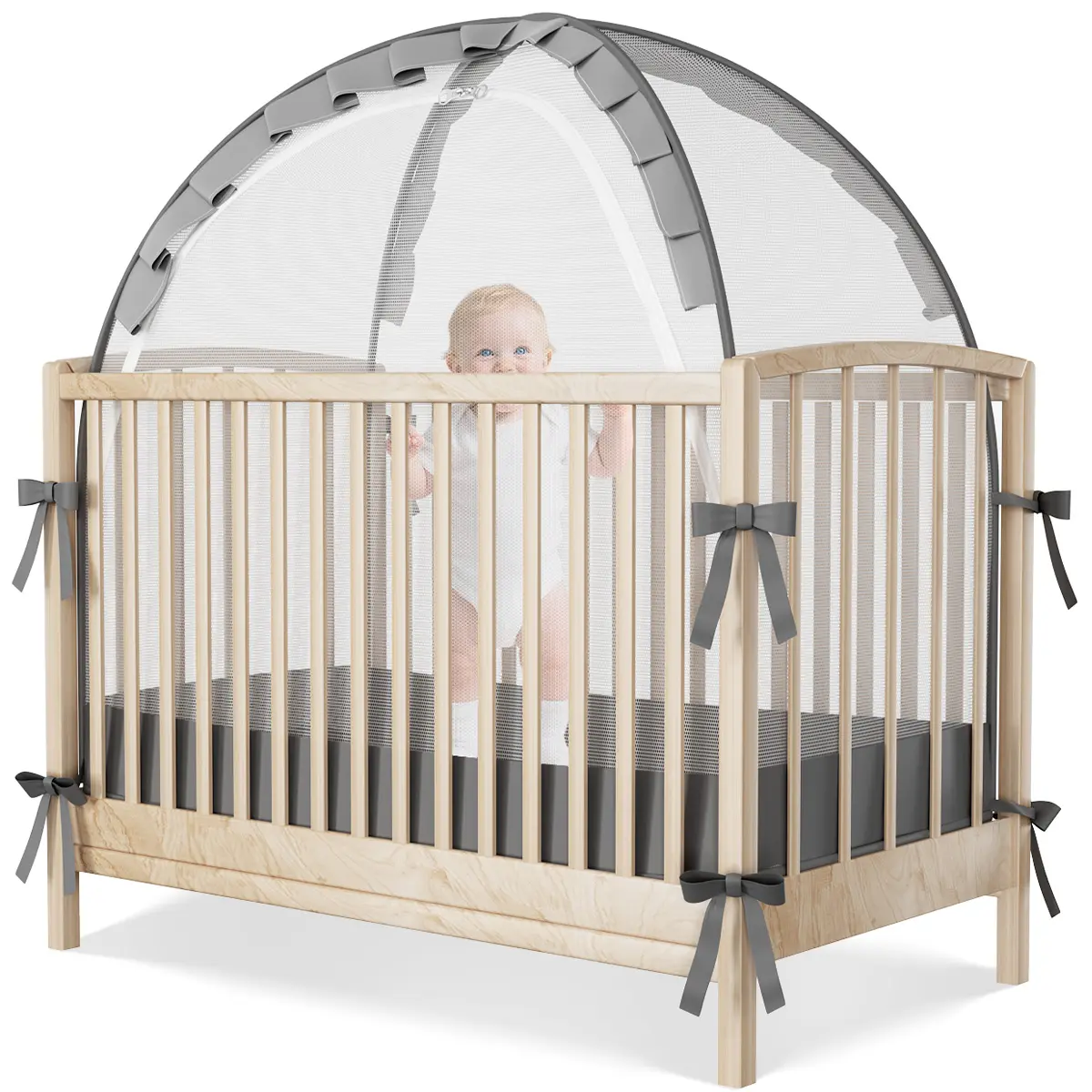COMOMY Crib Mosquito Netting for Baby, Crib Tent for Baby, Baby Crib Cover, Pop up Crib Canopy with Auto-Lock Zipper, Large Opening and Space, Portable, Grey, dealsforyou, summerwins, restock, dealsforyoudays, DFYD