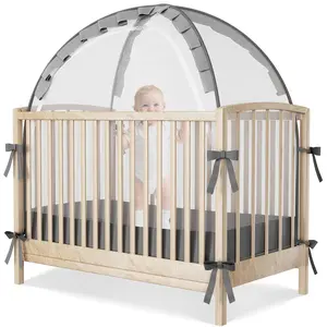 COMOMY Crib Mosquito Netting for Baby, Crib Tent for Baby, Baby Crib Cover, Pop up Crib Canopy with Auto-Lock Zipper, Large Opening and Space, Portable, Grey