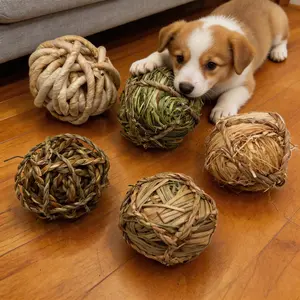 Natural Hand-Woven Grass Balls, Safe Chew Toys for Dogs, Hamsters, Parrots & Small Pets, Boredom Relief & Dental Health