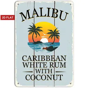 Malibu Caribbean White Rum with Coconut Retro Sign Vintage Garage Signs,Malibu California Summer Decor Metal Signs for Home Garage Yard Office Bar Cafe Pub Man Cave 12 x 8 Inch