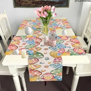 2D flat printing, 1 piece/4 pieces/6 pieces/8 pieces/5 pieces/7 pieces set, Easter egg bunny flower love table flag and placemat set, spring kitchen table decoration, home party decoration