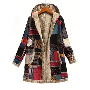 WinterWomen'sCoat-WarmPolyester,NationalStylePrint,Hooded,Casual,Long-sleevedforDailyWear
