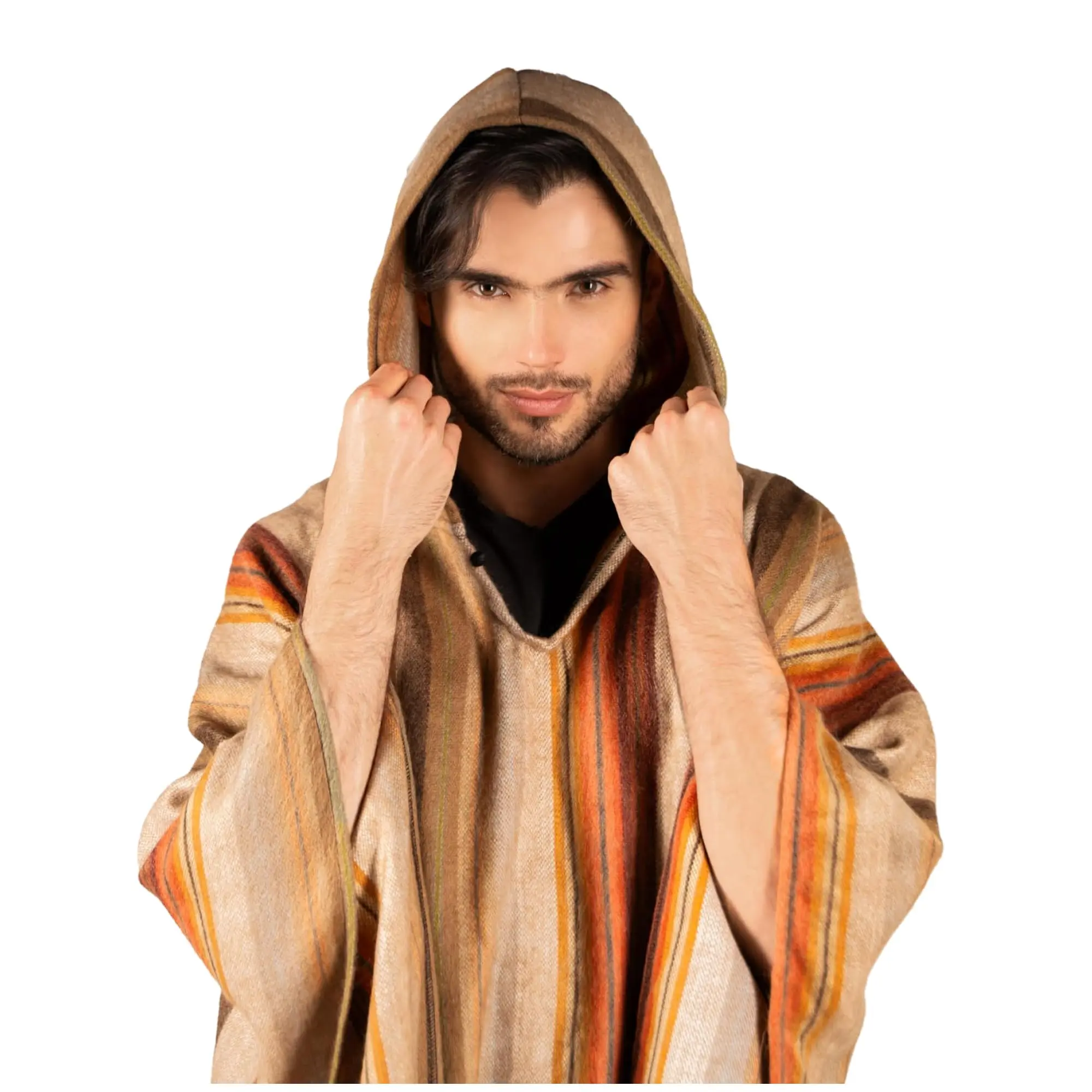 Premium Alpaca Wool Poncho – Western Hooded Cape for Men & Women – 70% Alpaca, Soft & Warm Mexican Poncho - Brown