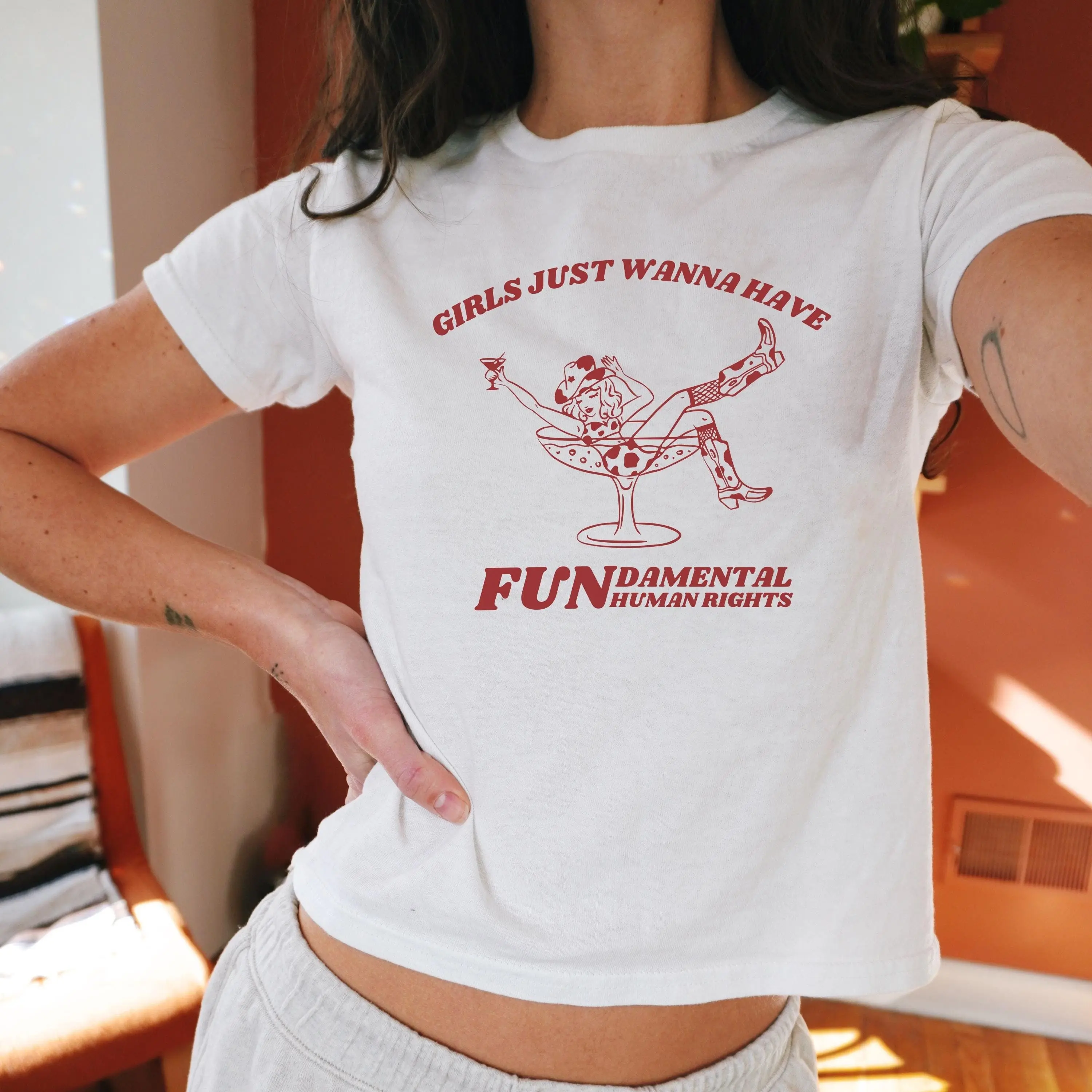 Girls Just Wanna Have Fundamental Human Rights Shirt Y2k Baby Tee Clothes For Girls Aesthetic Babytee Feminist Gift Women's Rights Tshirt