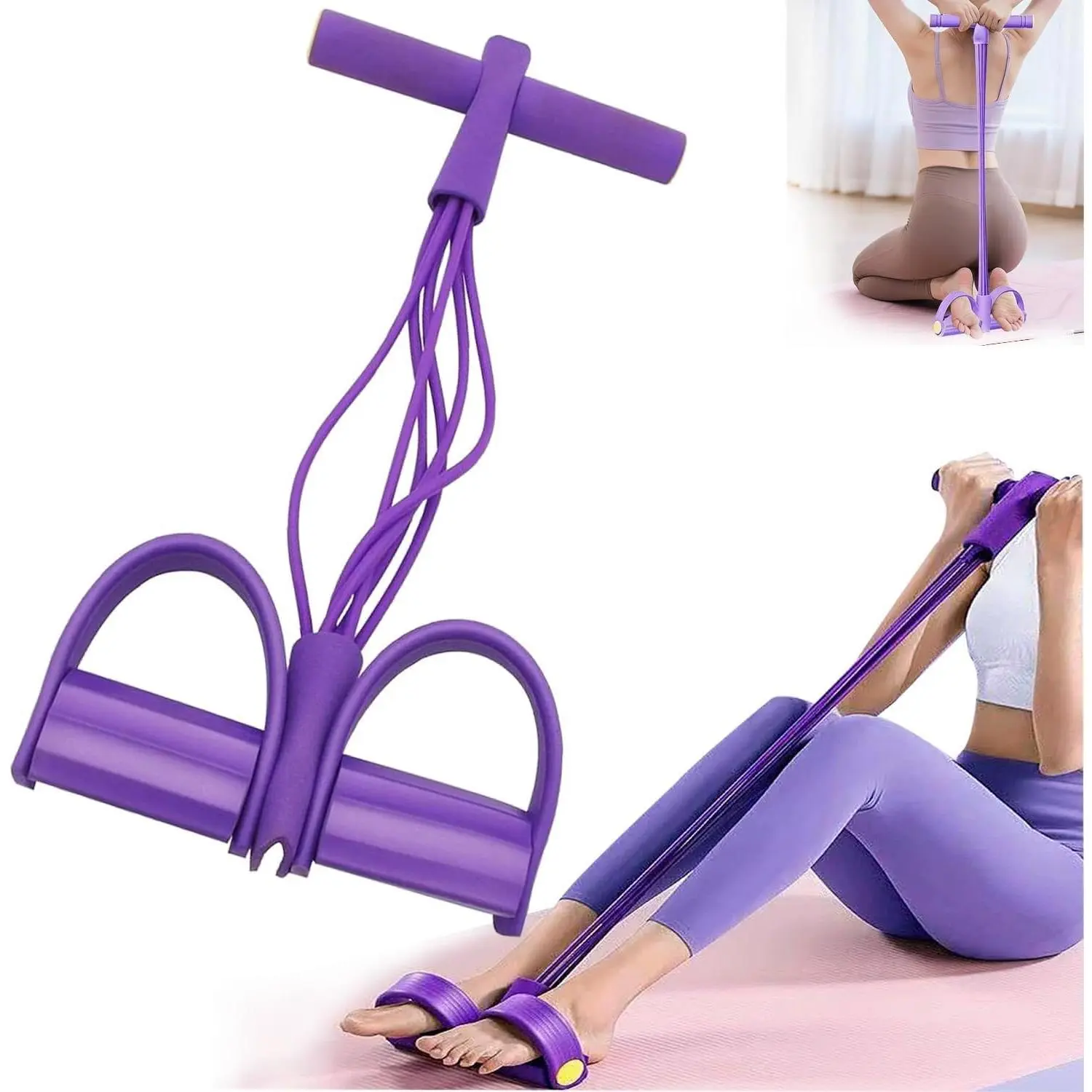 Multifunctional Pedal Resistance Band with Handle - 8 Tubes, Adjustable Strength, Heavy-Duty Upgrade Fitness Equipment for Full Body Stretch Training (All Weights)