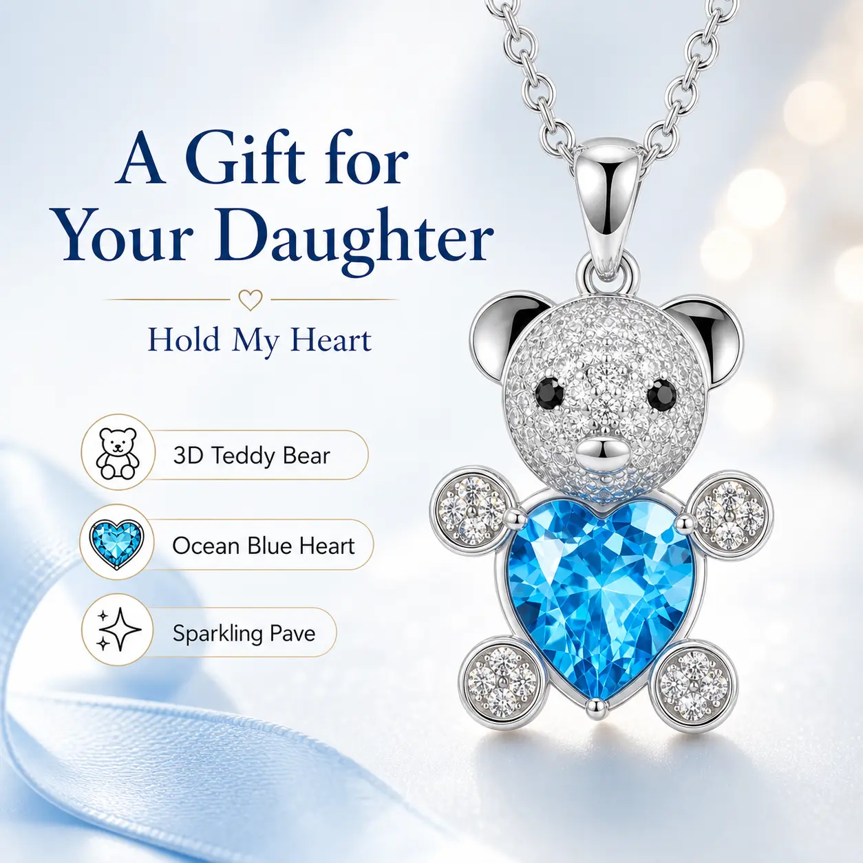 Teddy Bear Necklace, Dainty Sparkly Bear Charm Adjustable Chain for Women Girls Sweet Love Jewelry Gift Birthday, Adjustable Pendants Necklaces, Animal Charms Necklaces