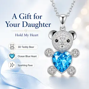 Teddy Bear Necklace, Dainty Sparkly Bear Charm Adjustable Chain for Women Girls Sweet Love Jewelry Gift Birthday, Adjustable Pendants Necklaces, Animal Charms Necklaces