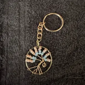 Tree of Life Keychain with Beads and Gold Color Chain