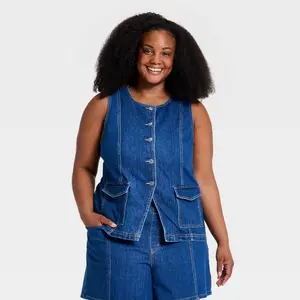 Women's Denim Tailored Vest - Ava & Viv