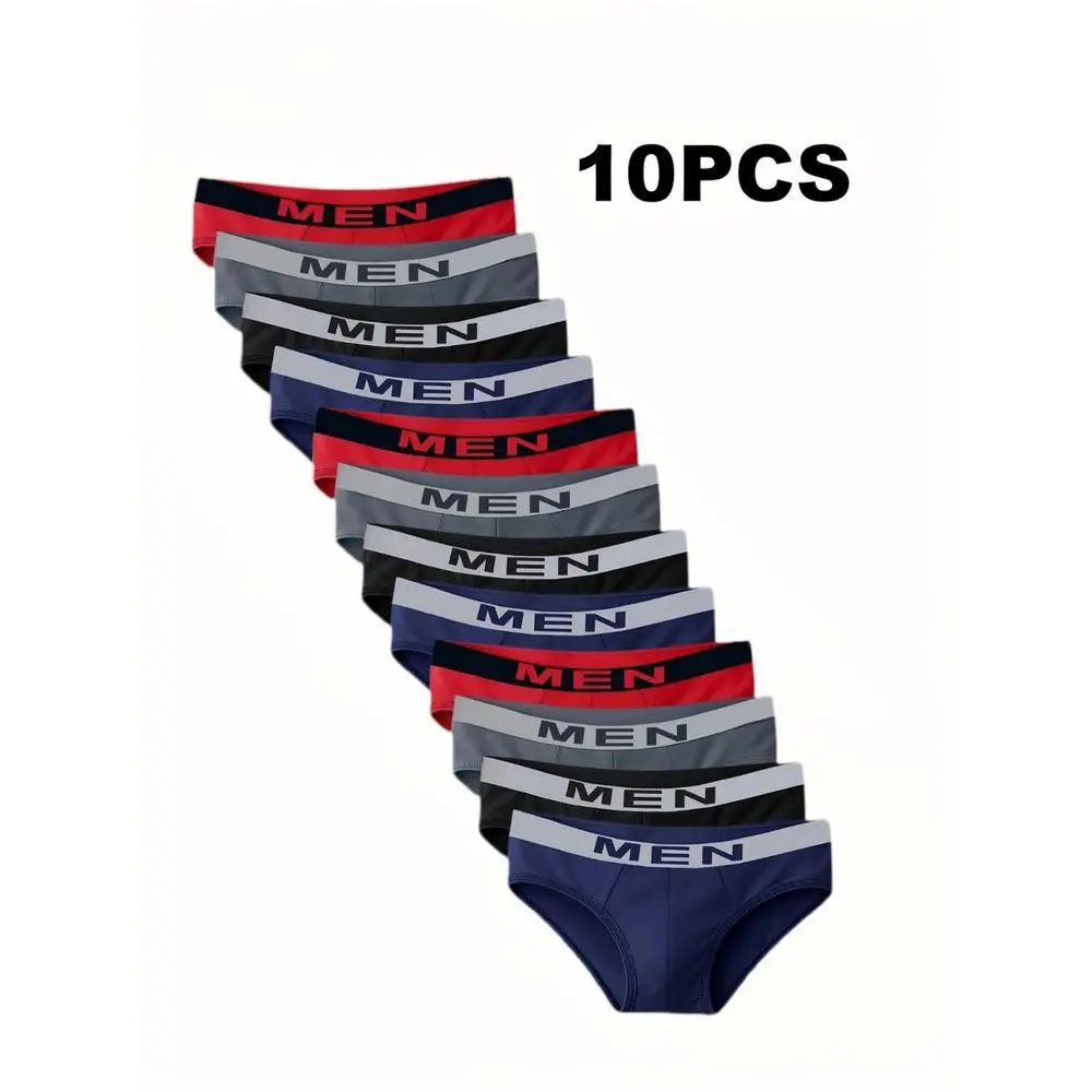 10-Pack Men's Plain Briefs, Breathable Multicolor Menswear Underwear with Elastic Waistband for All-Season Comfort