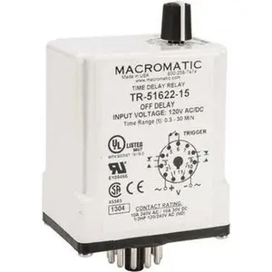 Macromatic 11 Pin, 0.3 to 30 min Delay, Multiple Range DPDT Time Delay Relay 10 Contact Amp, 120 VAC/VDC, Knob TR-51622-15