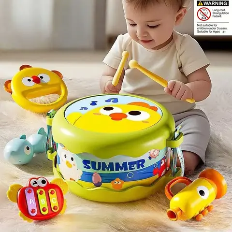 5-Piece Kids' Musical Instrument Toy Set, Preschool Educational Drum Toy for Early Music Play, Ideal Gifts for Birthday, Halloween and Christmas