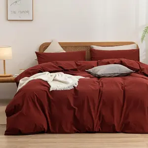 Duvet Cover 100% Washed Linen Feel Super Comfortable Lightweight 3 Fired Brick Red Queen