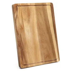 【GARVEE】18x12 Inch Large Acacia Wooden Cutting Board for Kitchen, Edge Grain Wood Chopping Board with Juice Groove and Handles, Pre-Oiled Carving Tray Ideal for Meat & Cheese